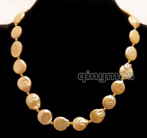 Big 14-15mm Pink Coin Round Natural Freshwater Pearl 17‘‘ Necklace-nec5690 Free shipping Free shipping
