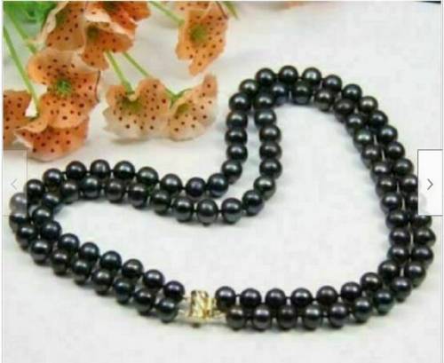 Charming 2 rows AAA 9-10mm Tahitian Natural Black Pearl NECKLACE buckle