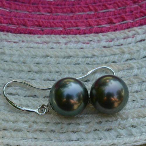 Charming AAA+ 10-11mm real natural South sea black round pearl earrings Gold