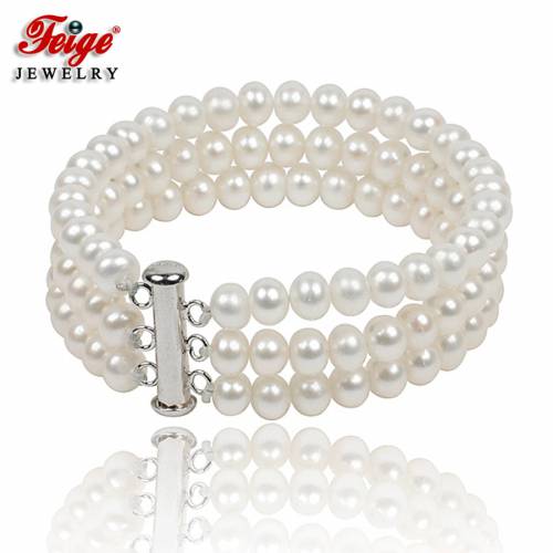 Classic Multilayer White Natural Freshwater Pearl Bracelets for Women‘s Party Gifts Fine Jewelry Wholesale FEIGE