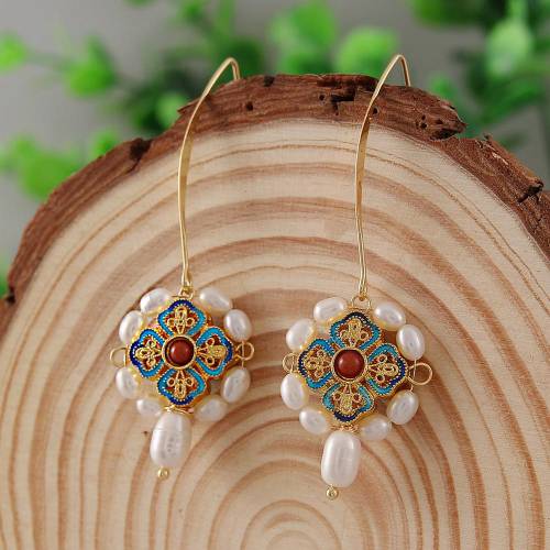Coeufuedy Vintage Natural Freshwater Pearl Earrings for Women White Pearl Earings Ethnic Handmade Drop Earings Fine Jewelry
