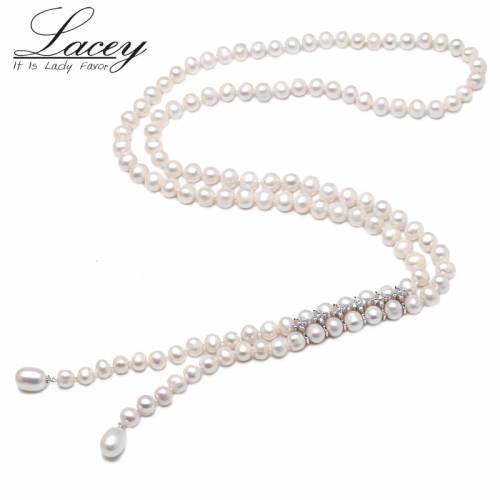 Cultured real long pearl necklace 100% genuine freshwater pearl necklace Sweater chain fashion jewelry hot sale accessories