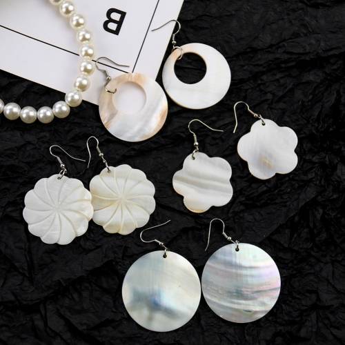 Design Natural Abalone Sea Shell Hollow Round Earring Waterdrop Flower Mother of Pearl White Black MOP Modo Silk Dress Jewelry