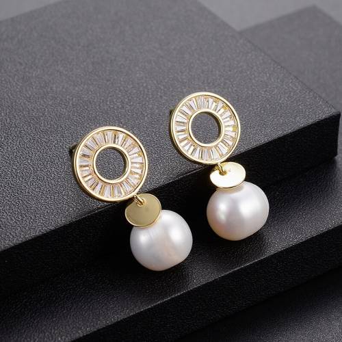 Dorado Retro Temperament Natural Pearl Drop Earrings Round Crystal Metal Brincos For Women Girl Party Boucle D‘oreille Jewelry