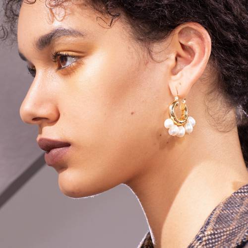 ENFASHION Natural Pearl Hoop Earrings For Women Gold Color Cute Small Circle Hoops Earings Fashion Jewelry Oorbellen E191117