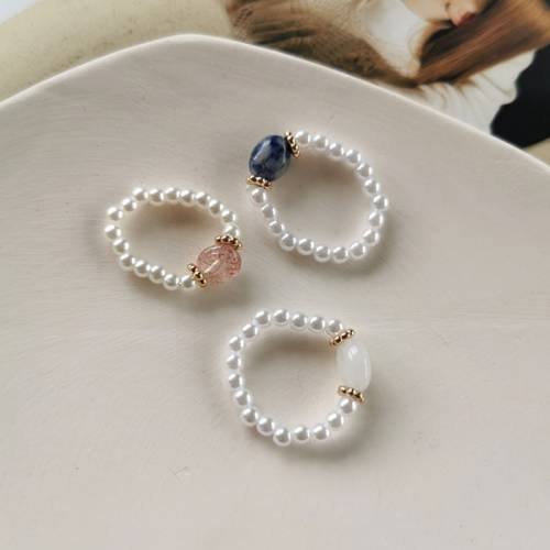 Exquisite 3-Color Natural Stone Pearl Adjustable Ring Charming Lady Wedding Party Ring Accessories Fashion Girl Jewelry Gift