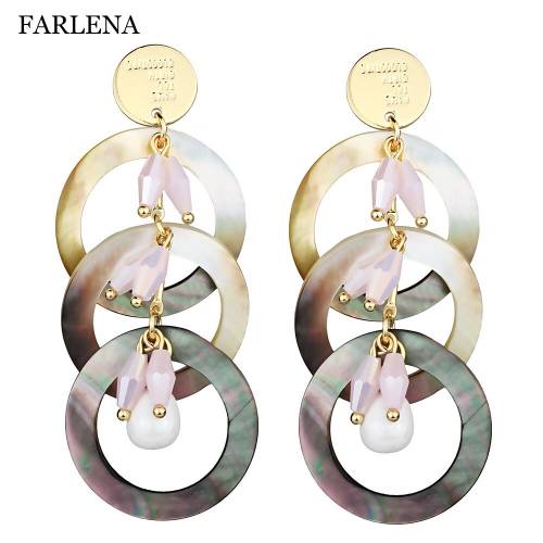 FARLENA Jewelry New Fashion Round Natural shell Drop Earrings for Women Korean version Long Simulated Pearl Earrings Brincos