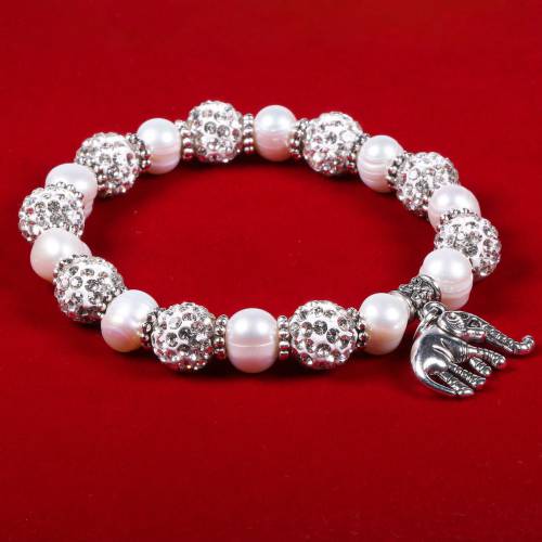 Fashion Bracelet Natural Freshwater Pearl Beads Ball With Elephant-Shaped Pendant Bangle for Romantic Love Wedding Jewelry Gift