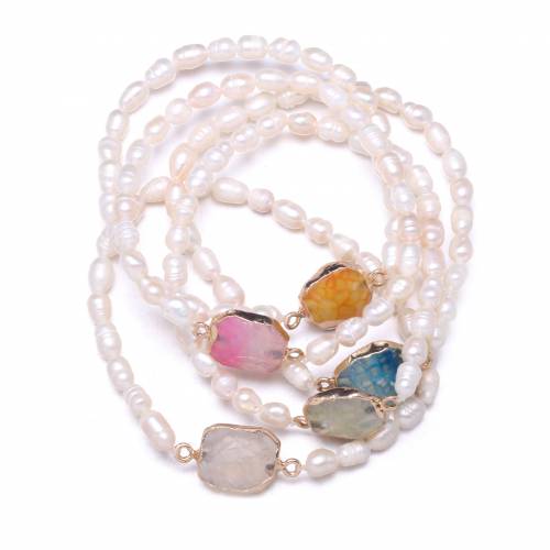 Fashion Bracelets Natural Pearl Rice-Shaped Beads With Agate Bracelet Bangle for Lady Charming Jewelry Gift 4-5mm