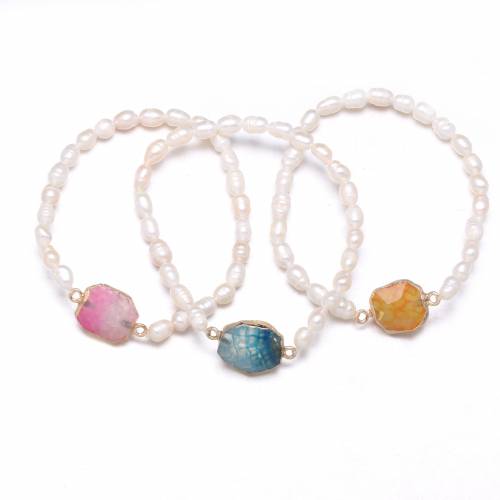 Fashion Bracelets Natural Pearl Rice-Shaped Beads With Agate Bracelet Bangle for Women Charming Jewelry Gift 4-5mm