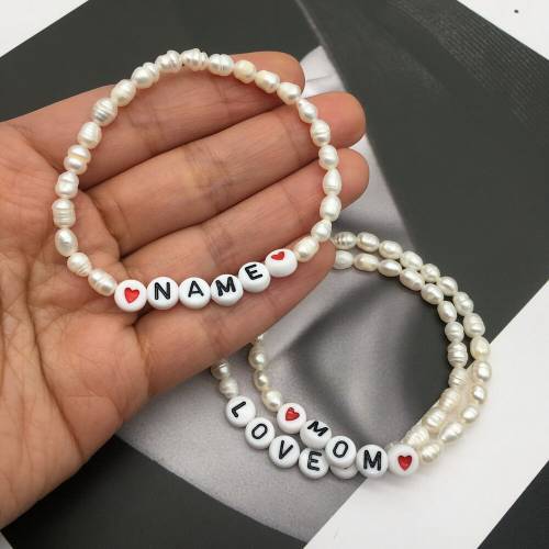 Fashion Natural Freshwater Pearl Custom Name Bracelets For Woman Girls Gift 2021 Custom Letters Pearl Jewelry Wholesale
