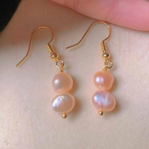 Fashion natural pink round Baroque Pearl gold 18k earrings gift Easter Holiday gifts Accessories Party Mother's Day Ear stud