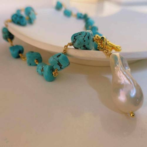 Fashion natural Turquoise Baroque Pearl Pendant Necklace gift Wedding Mother‘s Day Hook CARNIVAL Beautiful Holiday gifts