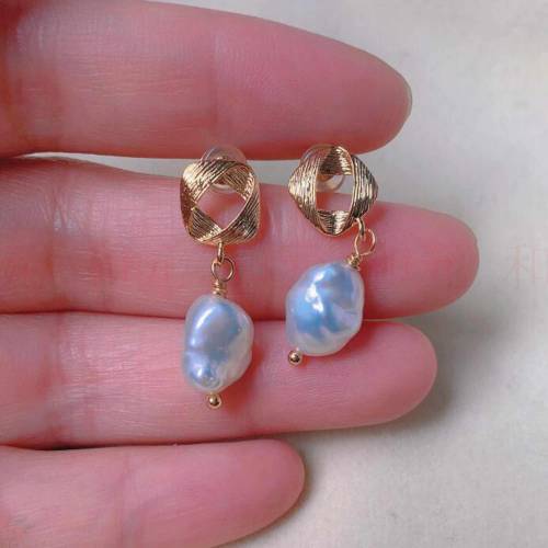 Fashion natural white Baroque Pearl gold 18k Ear Stud gift Jewelry New Year Holiday gifts VALENTINE‘S DAY Party FOOL‘S DAY