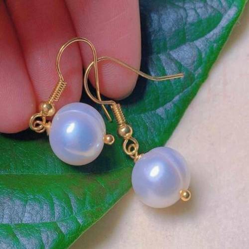 Fashion natural white Baroque round Pearl 18k Earrings gift Wedding Ear stud Beautiful Party Mother's Day Freshwater Lucky