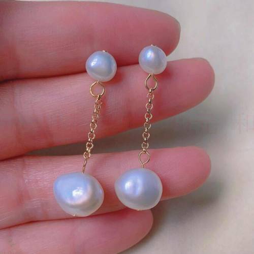 Fashion natural white Baroque round Pearl gold 18k Ear Stud gift CARNIVAL Christmas Classic Party VALENTINE‘S DAY New Year