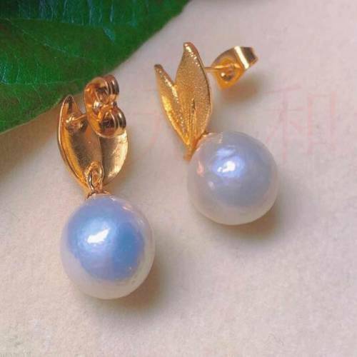 Fashion natural white Baroque round Pearl gold 18k Ear Stud gift New Year Classic CARNIVAL FOOL'S DAY Thanksgiving Wedding