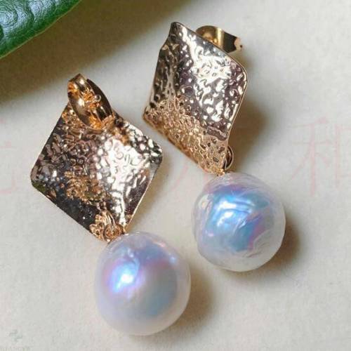 Fashion natural white round Baroque Pearl gold 18k Ear Stud gift Diy Gift Halloween Wedding Fashion Easter Hook CARNIVAL Party