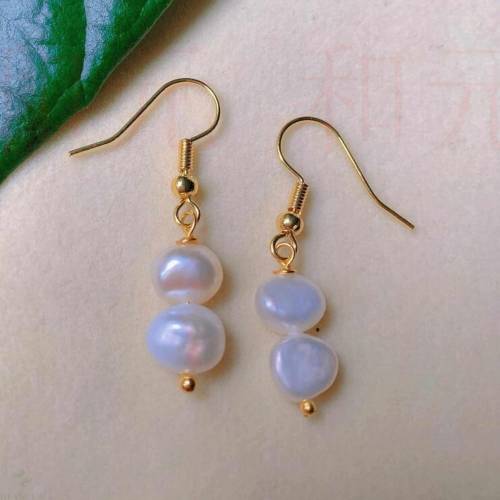 Fashion natural white round fresh water Pearl gold Earrings gift Cultured Wedding Lucky Aquaculture FOOL'S DAY Freshwater