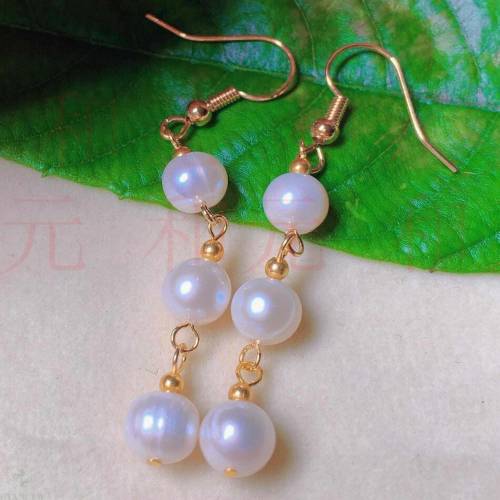 Fashion natural white round Fresh water pearl gold earrings gift Wedding Mother's Day Jewelry Ear stud Halloween Holiday gifts