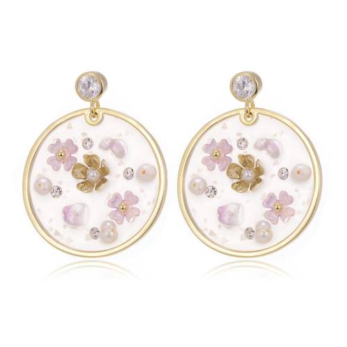 Fashion Trend Round Disk Natural Baroque Pearl Earrings Luxury Zircon Girls Romantic Brinco Big Pendant Dangling Ear Jewelry