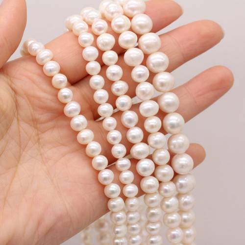Fashion White Round Pearls Beaded Natural Freshwater Pearl Beads for Jewelry Making DIY Pearl Necklace Bracelet Accessories 36cm