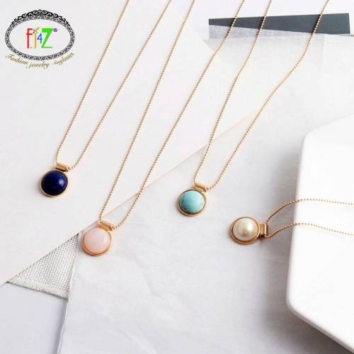 FJ4Z New Women Beads Chain Necklace Mini Nature Stone Necklace Simulated Pearl Round Geometric Collar Pendant Gifts Dropship