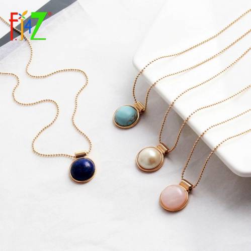 FJ4Z New Women Pendant Necklace Mini Nature Stone Necklace Simulated Pearl Round Geo Pendant Collar Necklace Gifts Dropship