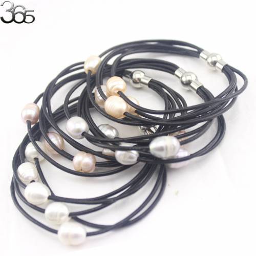 Free Shipping Gift Packed! 8 Inch Genuine Leather Multi Strand Style Natural Semi Precious Pearl Beads Bracelet