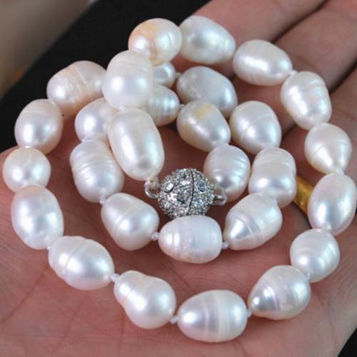 Free shipping new fashion 11-13mm waterdrop natural white Akoya cultured pearl necklace magnet clasp elegant jewelry 18 BV240