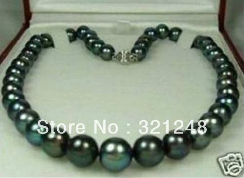 Free shopping new 2014 diy Natural 9-10mm Tahitian Black Pearl Necklace 18 GE4574