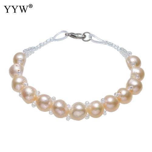 Freshwater Pearl Bracelet with Glass Seed Beads & Brass Baroque natural for woman pink 9mm Sold Per Approx 65 Inch Strand