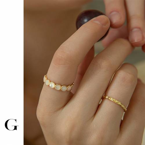 Ghidbk French Light Luxury Natural Shell Band Ring For Women Minimalism Mother Of Pearl Finger Rings Jewelry 2022 New Trendy