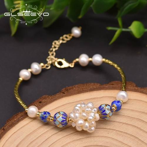 Glseevo Cloisonne Adjustable Statement Bracelet For Women Engagement Gift Natural Pearl Bracelet New Ethnic Fine Jewelry GB0938
