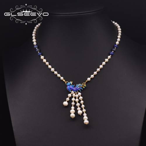 GLSEEVO Cloisonne Natural Fresh Water Pearl Choker Necklace For Women Engagement New Ethnic Round Handmade Fine Jewellery GN0231