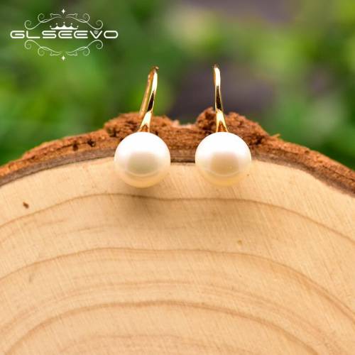 GLSEEVO Geometric White Natural Fresh Water Pearl Earrings For Women Wife Girls Fashion Jewelry Pendientes Mujer GE0825