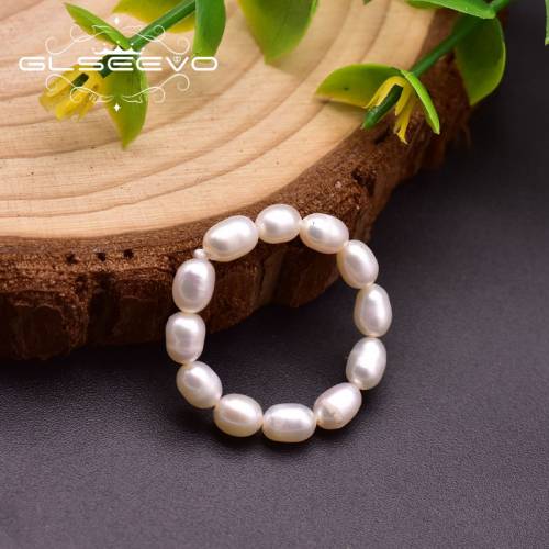 GLSEEVO Handmade Natural Fresh Water White Pearl Rings For Women Wedding Girl Minimalism Classic Jewelry Finger Ring GR0264