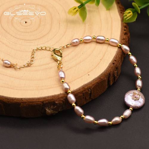 GLSEEVO Handmade Natural Pink Baroque Pearl Bracelet For Women Love Girlfriend Gifts Fashion Jewelry Original Designer GB0125
