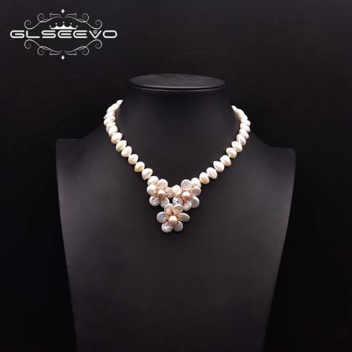 GLSEEVO Natural Baroque Freshwater Pearl Necklace Women‘s Wedding Anniversary Handmade Luxury Flower Style Jewelry GN0273