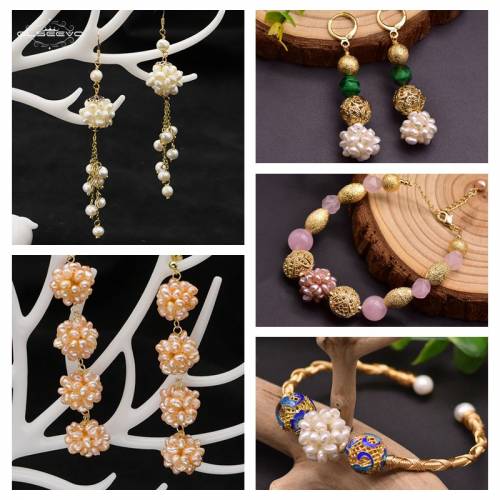 Glseevo Natural Fresh water Multi-Layered Pearl Balls Earrings Necklace Bracelet Set Women‘S Wedding Bridal Jewelry Set Fashion
