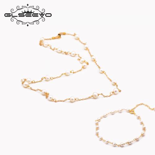 GLSEEVO Natural Fresh Water Pearl Bracelet Necklace For Women Girl Wedding Birthday Luxury Handmade Jewelry Accessories GS0019