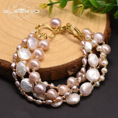 GLSEEVO Natural Fresh Water Pearl Multilayer Charm Bracelet For Women Party Birthday Original Design Jewellery Accesorios GB0189