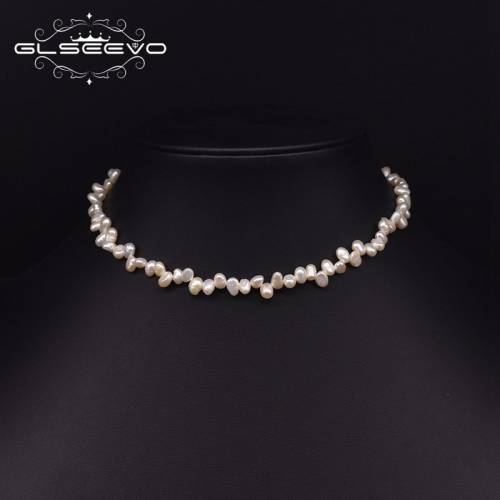 GLSEEVO Natural Freshwater Pearl Necklace on Neck Woman Handmade Pearl Style Korean Fashion Chain Jewelry GN0247