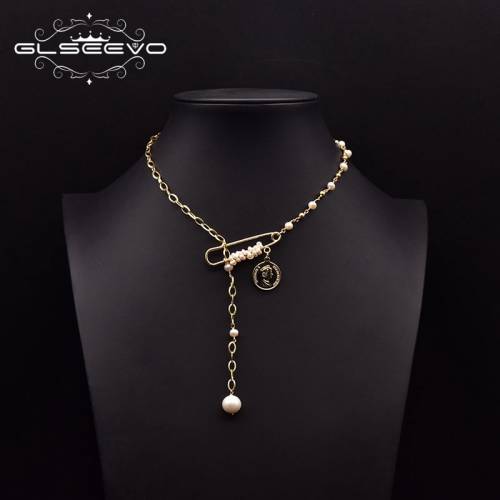 GLSEEVO Natural Freshwater Pearl Necklace Women‘s Party Gift Adjustable Tag Pendant Handmade High-end Jewelry GN0265