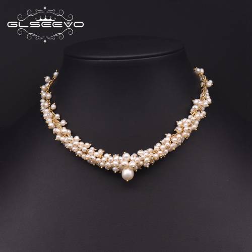 GLSEEVO Natural Freshwater Pearl Noble Charm Chokers Necklaces For Women Wedding Trendy Gift Designer Luxury Fine Jewelry GN0235