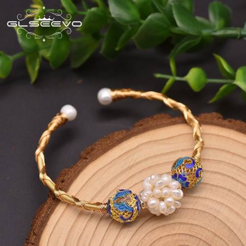 Glseevo Natural Pearl Cloisonne Globular Bracelet Woman Personalized Charm Handmade Luxury Fashion Fine Wedding Jewelry GB0932
