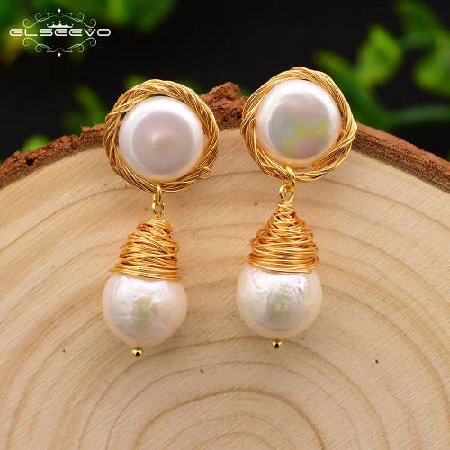 GLSEEVO Original Design Natural Baroque Pearl For Women Wife Boho Custom Dangle Earrings Handmade Luxury Fine Jewelry GE0636