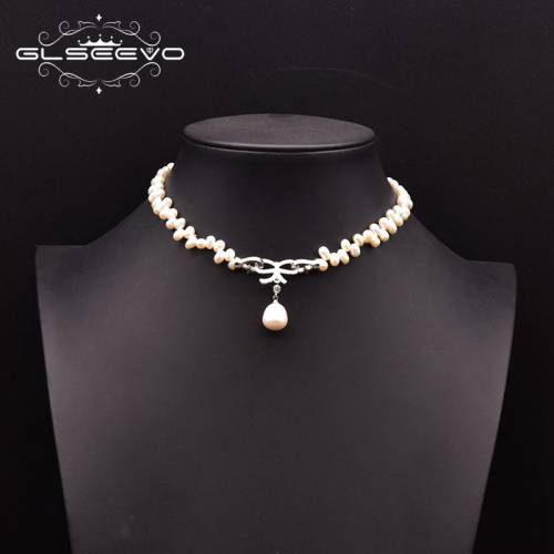 GLSEEVO Original Design Natural Freshwater Pearl Shocking Necklace Girl Party High-End Bow Cute Jewelry For Woman Collar GN0257