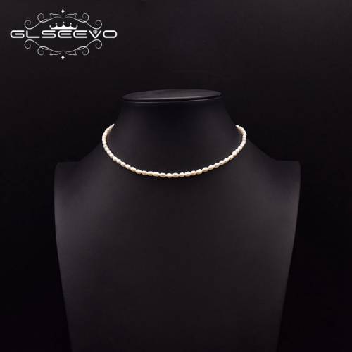 GLSEEVO Original Design Natural Freshwater White Small Pearl Short Necklace Woman Wedding Luxury Jewelry Custom Chain GN0263B