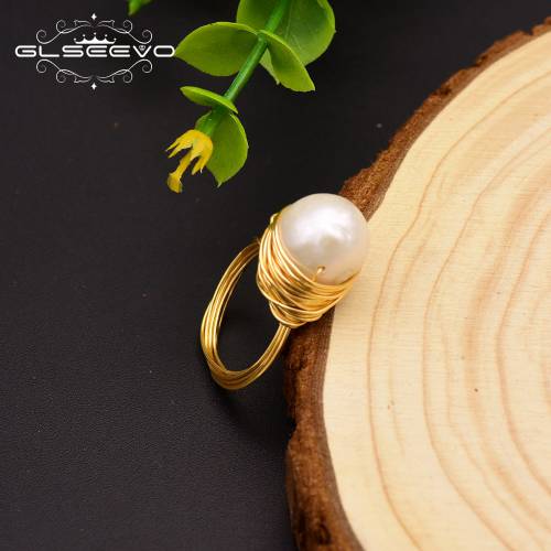GLSEEVO Oroginal Natural Fresh Water Baroque White Pearl Rings For Women Wedding Handmade Simple Ring Jewelry Custom GR0192